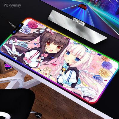 Kawaii Anime Girl RGB Mouse Pad Chocola Nekopara Table MatGaming Mousepad Gamer Accessories Mouse Mat LED PC Keyboard Rugs XXL