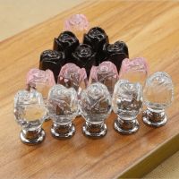 ✢✉¤ 20mm Cabinet Door Furniture Handle Drawer Glass Crystal Box Small Handles Shoe Cabinet Knobs Transparent Rose Single Hole Pulls