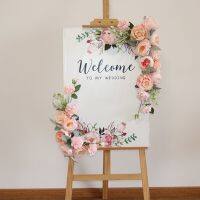 【cw】New Custom Wedding Floral Props Welcome Card Florals Artificial Creative Sign Corner Floral Decor Garland Flower Bouquet ！