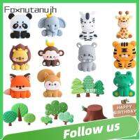 FOXNUTANUJH ยางนุ่มๆ ท็อปเปอร์เค้กรูปสัตว์ Woodland สัตว์ ตุ๊กตาเค้ก ตกแต่งขนมหวาน การ์ตูนลายการ์ตูน ปาร์ตี้ในป่า ที่ใส่เค้ก วันเกิดของสตรี