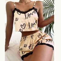 Two Pieces Set WomenS Pajama Shorts Suit Print Underwear Pijama Sexy Lingerie Camisoles Tanks Nighty Ladies Loungewear Homewear