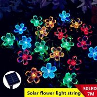 Cherry Blossom Flower Garland String Lights Solar Battery Power Garden Lamp 50LEDs Fairy Lights Wedding Christmas Outdoor Decors