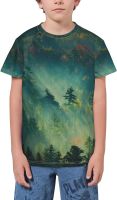 Green Forest Sunshine Tree Youth Short Sleeve T-Shirt 3D Graphic Tee Tops Shirts for Boys Teens