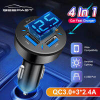 Geepact Car Charger Quick Charge3.0 CigaretteLighter Multifunctional Car Charger 4 USB Fast Charger Digital LED การตรวจจับแรงดันไฟฟ้า Super Charge Power Delivery Quick Charge Adapter รองรับ12V 24V รถ