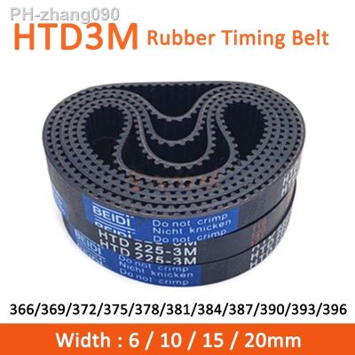 1pc HTD3M Timing Belt 366/369/372/375/378/381/384/387/390/393/396mm Width 6/10/15/20mm Rubber Closed Synchronous Belt Pitch 3mm