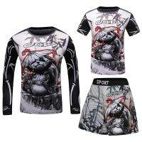 Rashguard Jiu Jitsu MMA เสื้อยืดเด็ก + ชุดจั๊มสูทแบบกางเกง Mma ชุดป้องกันผดผื่นสำหรับเด็กชุดวอร์มมวยไทยกางเกงขาสั้นลายแบบไทย09