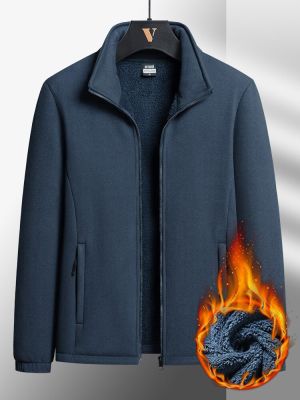 HOT11★ฤดูหนาวหนาขนแกะผู้ชายเสื้อ2022ใหม่คอตั้งสีทึบ Zip Up Cal ความร้อน Windbreaker Coat Plus ขนาด8XL 9XL