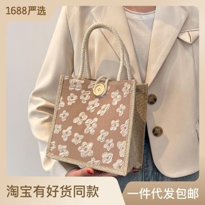 Linen Portable Lunch Bag Womens 2023 New Casual Out Mummy Bag Japanese Linen Student Hand Lunch Box Bag