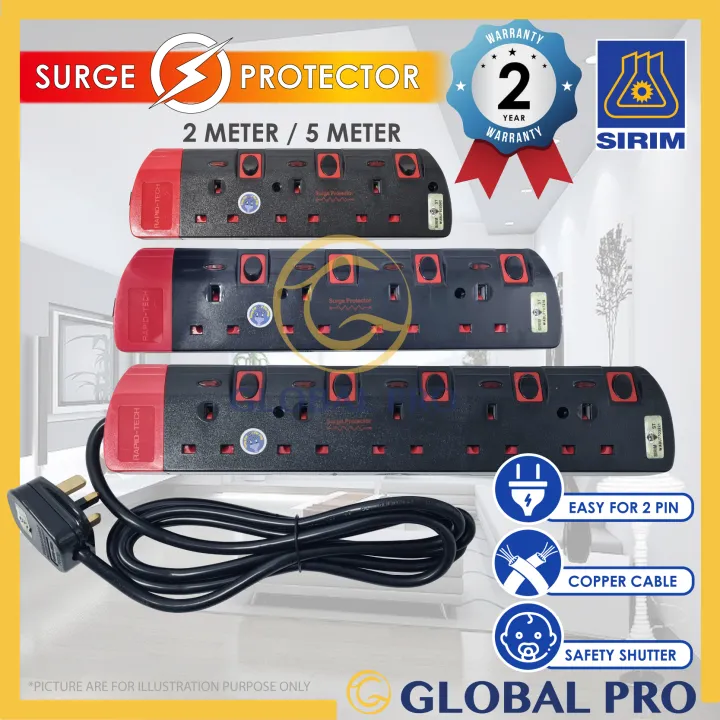 Sirim Black Series 3 4 5 Way Surge Protector Sleek Black Portable Extension Socket Trailing 0466