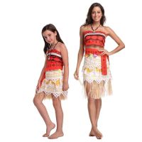 Adult Kids Cosplay Vaiana Moana Princess Costume Dress Necklace Wig Girl Halloween Party Moana Dress Costume Cosplay