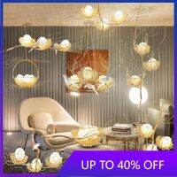 Led Bird Nest Kids room chandelier Rose gold color Round Ring Chandelier Indoor home ceiling decor oriental lamp