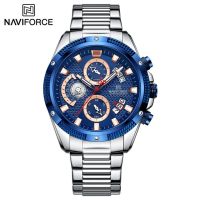 ⌚NAVIFORCE นาฬิกาข้อมือธุรกิจสำหรับผู้ชายหน้าปัดโครโนกราฟสีทองกันน้ำควอตซ์นาฬิกาข้อมือสายหนังนาฬิกาสแตนเลสสติล