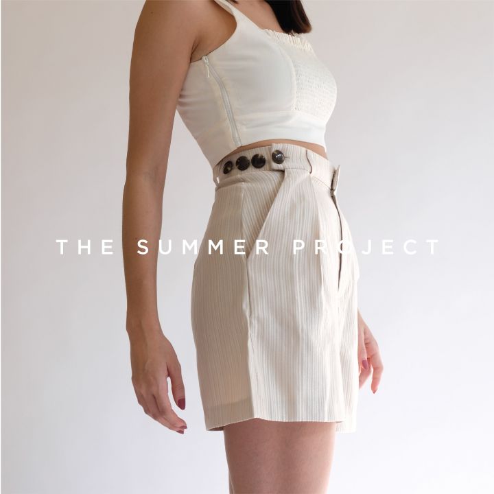 rosa-beige-shorts-the-summer-project-กางเกงขาสั้นเอวสูง-กางเกงสีเบจ