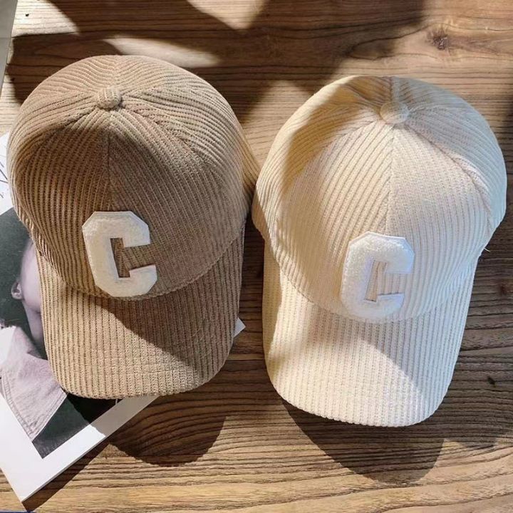 แฟชั่นผ้าลูกฟูกหมวกเบสบอลสุภาพสตรีจดหมาย-c-snapback-หมวกผู้หญิงช้อปปิ้งแต่งตัวปรับ-visors-หมวกลำลองหมวกฮิปฮอป