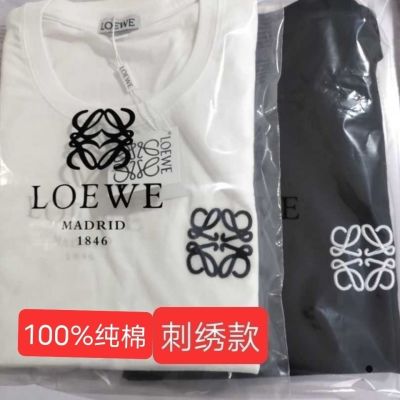 Loewe Luoyi Weichao Weichao โลโก้คลาสสิกคอกลมสำหรับทั้งหญิงและชายบริสุทธิ์ผ้าฝ้ายหลวมเสื้อยืดคู่รัก