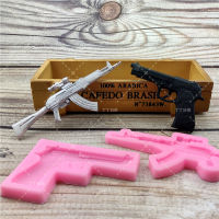 DIY ปืน AK รูปร่างปืน Fondant สบู่ 3D เค้กซิลิโคนแม่พิมพ์คัพเค้กเยลลี่ขนมช็อคโกแลตตกแต่งเบเกอรี่เครื่องมือแม่พิมพ์-Caidour