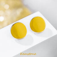 Kemstone Elegant เคลือบสีขาวทรงกลมสีเหลืองตุ้มหูสตรีเครื่องประดับของขวัญ