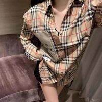 Burberry เสื้อสตรีต้นฤดูใบไม้ร่วงใหม่ Englon ลายสก๊อตสไตล์ทุกการแข่งขันหลวมบิ๊กลายสก๊อตเสื้อแขนยาวแพทช์เสื้อป้องกันแสงแดด