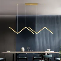 Nordic Gold Line LED โคมระย้าการออกแบบที่เรียบง่ายสำหรับห้องนั่งเล่นห้องนอนห้องครัว Creative Art Wall Suspension Light Fixtures