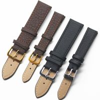 【ต้อง】 Unisex Soft With Silver Gold Stainless Steel Buckle Watch Strap Wrist Strap Lychee Pattern Leather