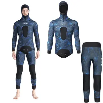 Mens 5MM Neoprene Wetsuit Camouflage 2-piece Hooded Swimming Diving Suit  Warm Fishing Camo Winter Keep Warm Hunting Suit