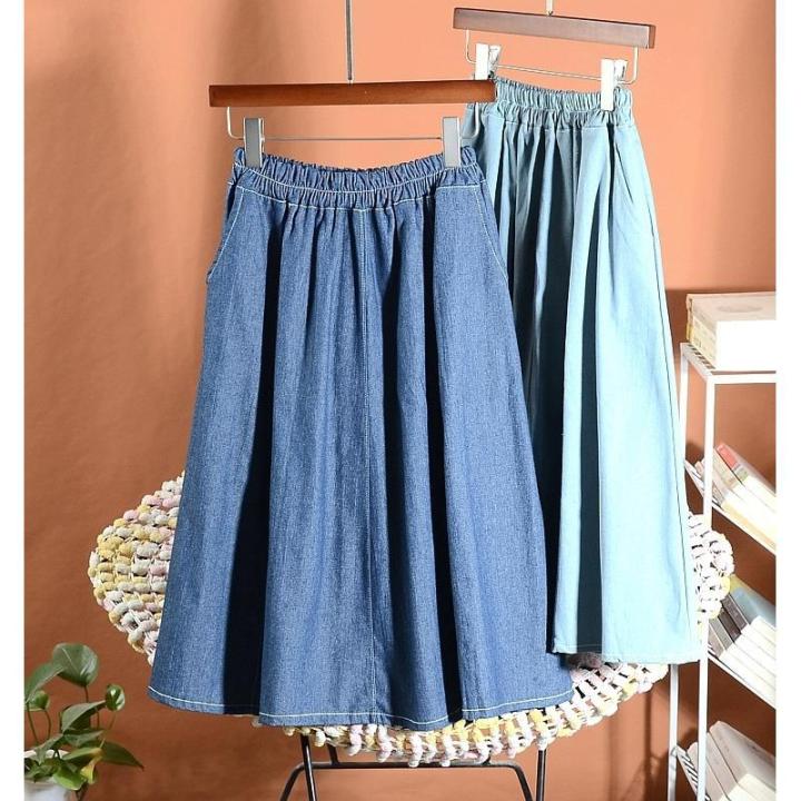 กางเกงยีนส์เอวสูงขนาดเล็กสำหรับผู้หญิง-กระโปรงสั้นผ้ายีนส์เอวสูงขนาดเล็กกระโปรงทรงเอฤดูร้อน