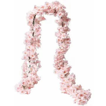 PARTY JOY Artificial Cherry Blossom Flowers Garland Vines Silk Sakura  Flowers Fake Hanging Rattan for Wedding Party Home Decor