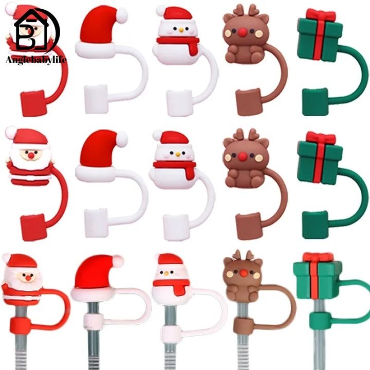 Christmas Series Silicone Straw , Reusable Dustproof Cute Straw