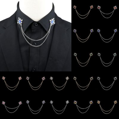 Fashion Gentleman Tassel Brooch For Men Suit Shirt Collar Crystal Cross Chain Lapel Pin Rhinestone Retro Wedding Accessories Headbands