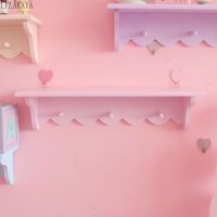 【YF】 Pure Color Shelf for Wall Hanging Holder Bedroom Decoration Rack Wall-mounted Wooden Storage Doll Display with Hook