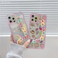 ₪๑▫ Cute Dessert Rainbow Phone Case Phone Case For iPhone 13 12 11 Pro Max X XR XS Max 7 8 plus SE 202 Cute Hand Chain Strap Cover