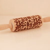 Arjmide Mini Wooden Embossed Rolling Pin for Kid With Pattern Laser Deep Engraving Deer Tree Bird Small Roling Pin For Cookie Bread  Cake Cookie Acces