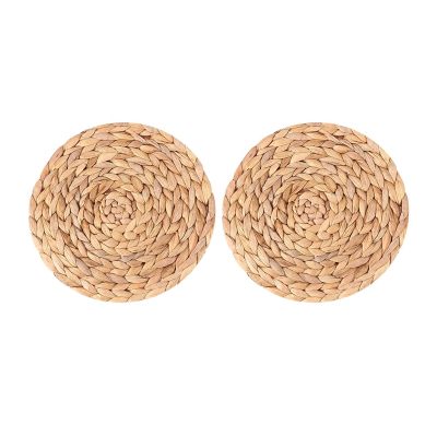 Natural Handmade Straw Woven Placemat Wooden Round Braided Mat Heat Resistant Hot Insulation Anti-Skidding Pad Water Hyacinth Placemat(9.84Inch,Grass mat-2 Pack)