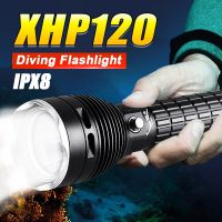 ไฟฉายดำน้ำ XHP120สูง LED มืออาชีพ,โคมไฟดำน้ำพลังสูงไฟฉายใต้น้ำโคมไฟดำน้ำดำน้ำกันน้ำ