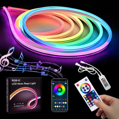 DIY function, music sync, works with Alexa and Google Assistant, neon light strip for living room, bedroom, wall decoration