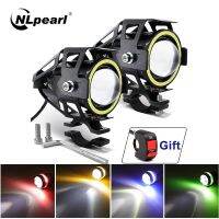 Nlpearl ไฟฉายติดหัวแองเจิ้ลอายรถจักรยานยนต์125W 2ชิ้น U7สปอตไลท์มอเตอร์ไซค์ LED Moto ขับรถเสริมรถไฟตัดหมอกไฟหน้าปัด