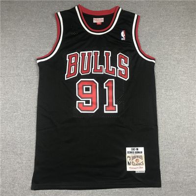เสื้อกีฬาบาสเก็ตบอล ปักลาย Rodman 91 Chicago Bulls สไตล์เรโทร 1997-1998