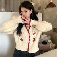 ✤ V-Neck Ruffles Knitted Sweater Women Fashion Slim Print Long Sleeve Eurpean Cardigan Sweater Casual Loose Chic Tops 2023