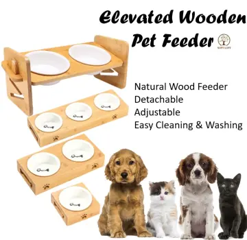 Cat Feeder Bowl Stand Wooden Dog Small Pet Food Set - China Wooden Dog Bowl  price