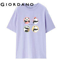 GIORDANO Women MS Liu Series T-Shirts Fashion Panda Print Tee Crewneck Short Sleeve 100% Cotton Comfort Casual Tshirts 99393041