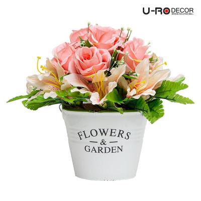 U-RO DECOR รุ่น ช่อลิลลี่&amp;กุหลาบคละสีในกระถางดอกไม้ FLOWERS GARDEN-L (ฟาวเวอร์การ์เด้น-แอล) สีขาว ยูโรเดคคอร์ กระถาง แต่งบ้าน ใส่ของ  ดอกไม้ ประดิษฐ์ flower ช่อดอกไม้