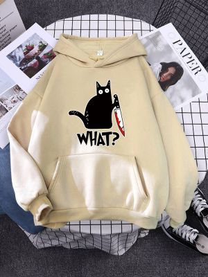 Hoody Little Black Cat And Knife Sweatshirt With Hooded Woman Oversized Aesthetic Hoodie Womens Winter Female Cats Hoodies Size Xxs-4Xl