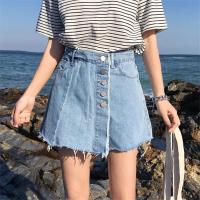 Women Fashion Sex dress กระโปรงยีนส์สั้น เอวสูง ใส่สบาย ไม่ร้อน เก๋ๆสบายๆ กระดุมข้างหน้า Jeans skirt LTH020