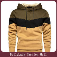 BellyLady เสื้อกันหนาวมีฮู้ดเชือกแบบสวมหัว,สีความเปรียบต่างแบบสบายๆเสื้อมีฮู้ดลำลองแขนยาวผู้ชายแฟชั่นมีกระเป๋า