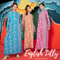 THONGYOY - Dress Qipao English Lilly เดรสกี่เพ้าลายดอกไม้ เดรสยาวคอจีน เดรสตรุษจีน สีสดใส ฟรีไซส์