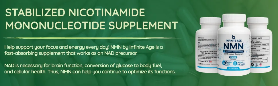 PRE-ORDER] Infinite Age NMN Supplement, 250mg - Pure Nicotinamide  Mononucleotide Anti-Aging Powder Capsules - Boost NAD
