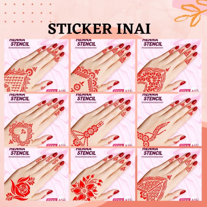Sticker Inai One Hand Pattern Lawa Design Henna Stencil Wedding Sticker ...