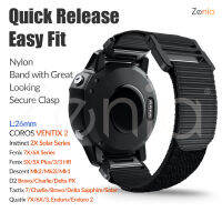 Zenia 26มม. ไนลอนคุณภาพสูงกันน้ำระบายอากาศได้ Quick Release Easy Fit สำหรับนาฬิกา Garmin Fenix 7X 6X Pro Sapphire 5X Plus 3 HR Instinct 2X Solar Tactix 7 Ballistics D2 Charlie Bravo Delta PX Descent Mk2 Mk2i Mk1 Enduro 2 Quatix COROS VENTIX 2 อุปกรณ์เสริม