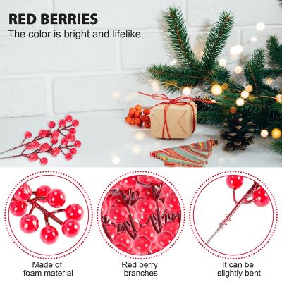 Red Berry Stems,24 Pack 7.9 Inch Artificial Christmas Berries Holly Picks Branch for Christmas Tree,DIY Wreath,Party