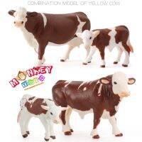 Monkey Toys - โมเดลสัตว์ Holstein Friesian วัวนมน้ำตาล พ่อแม่ลูก ชุด 4 ตัว (จากหาดใหญ่)